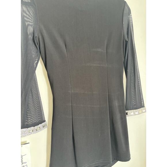 Black Joseph Ribkoff Drapey Blouse with Sheer Sleeves and Jewels 6 - Picture 5 of 5
